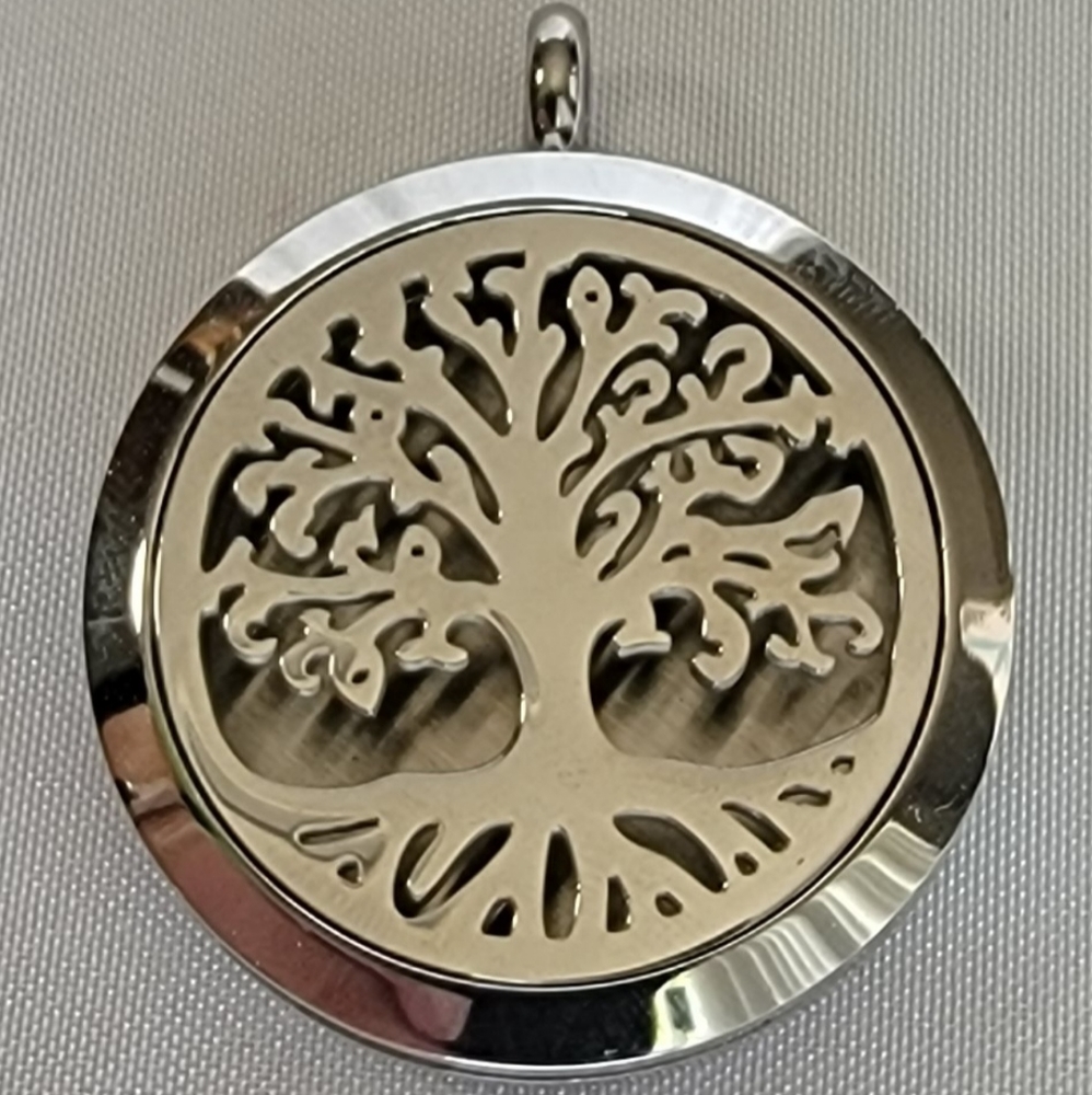 Tree of Life Essential Oil Diffuser Locket Pendant, 35mm Stainless steel